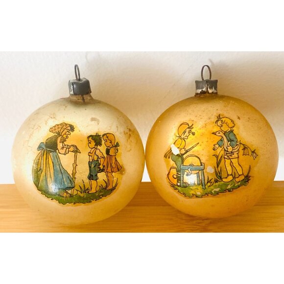 Vintage W. Germany Ornaments Set of 2 Nursery Hansel Gretel and Goose - Picture 1 of 9